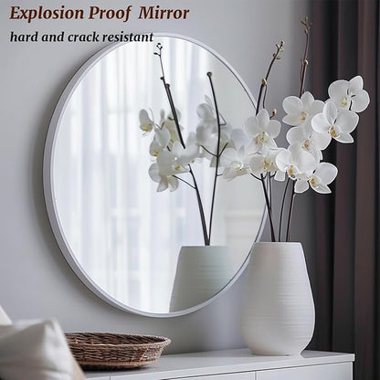White Round Mirror 18 inch, White Circle Mirror, Bathroom Mirror, Round Wall Mirrors for Living Room, Bathroom, Hallway.