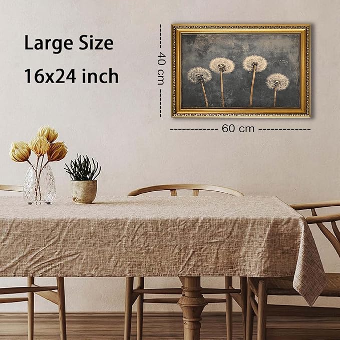WZGZXU Gold Framed Wall Art Vintage Dandelion Wall Decor Botanical Pictures Canvas Art Farmhouse Paintings Antique Artwork For Living Room Bedroom 16x24in