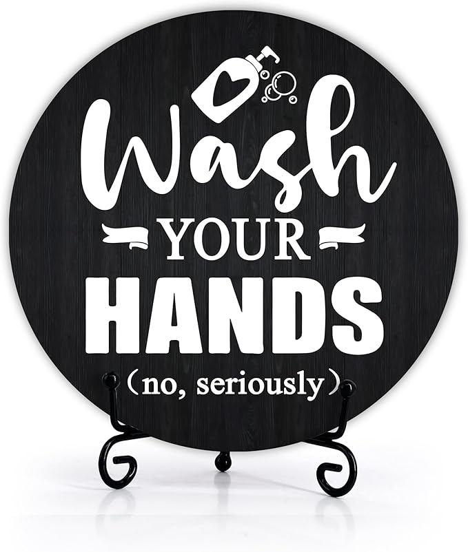 Funny Bathroom Decor, Wash Your Hands Sign, Modern Farmhouse Bathroom Decor, Hand Washing Signs For Home, Restroom Decor Plaque With Stand, Half Bath Decor, Farmhouse Rustic Bathroom Decor-44