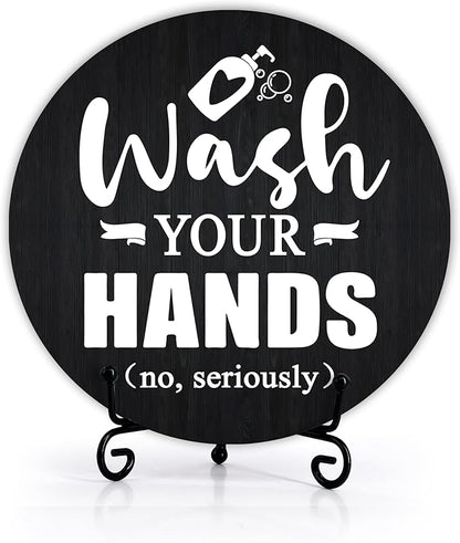 Funny Bathroom Decor, Wash Your Hands Sign, Modern Farmhouse Bathroom Decor, Hand Washing Signs For Home, Restroom Decor Plaque With Stand, Half Bath Decor, Farmhouse Rustic Bathroom Decor-44