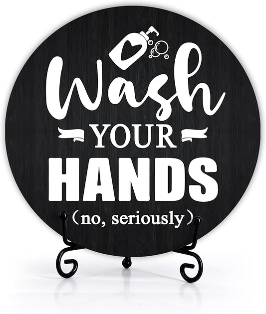 Funny Bathroom Decor, Wash Your Hands Sign, Modern Farmhouse Bathroom Decor, Hand Washing Signs For Home, Restroom Decor Plaque With Stand, Half Bath Decor, Farmhouse Rustic Bathroom Decor-44