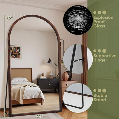 Suidia Full Length Mirror, Oversized Floor Mirror with Solid Wood Frame, Large Standing Mirror for Bedroom Living Room, Wood Antique Style, Dark Walnut, 76" L x 41" W
