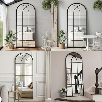 Dewfig 71"x32" Arched Window pane Full Length Mirror, Wall Mirror, Floor Standing Mirrors, Farmhouse Long Full Body Mirrors Wall Mounted for Living Room, Bedroom, Entryway, Fireplace, Black
