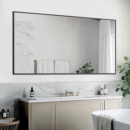 Antok 55x30 Black Metal Framed Bathroom Mirror, Wall Mirror with Rect Corners, Vanity Mirror for Over Sink, Anti-Rust Tempered Glass, Horizontal/Vertical Hanging for Bathroom, Living Room, Entryway