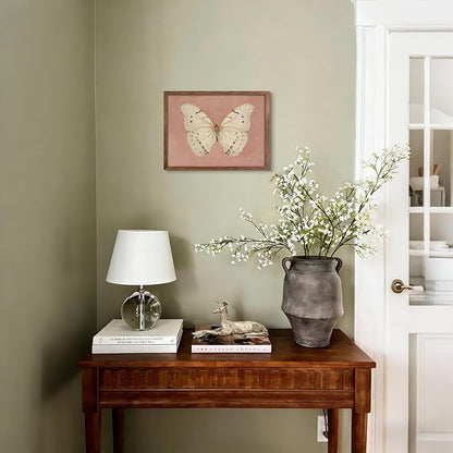 Vintage Butterfly Canvas Wall Art, Pink Butterfly Wall Decor Pictures, Antique White Moth Prints Paintings Neutral Insect Room Decor Aesthetic for Bedroom Bathroom Office 12x16 Inch Wood Frame