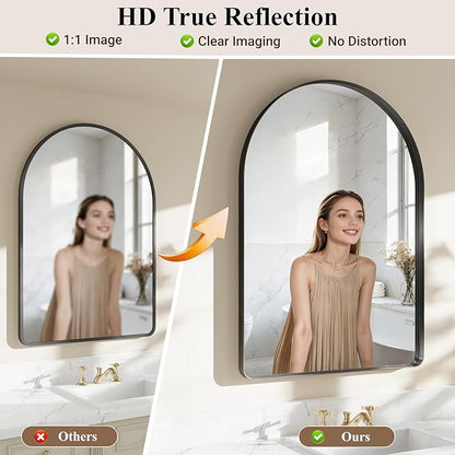 Arched Bathroom Mirror, 30"x36" Black Mirror for Wall Mounted Vanity Mirror for Over Sink with Tempered Glass, Aluminum Alloy Deep Frame, Farmhouse for Bedroom, Entryway, Living Room