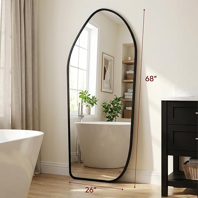 Suidia Full Length Mirror, Oversized Floor Mirror with Solid Wood Frame, Large Standing Mirror for Bedroom Living Room, Wood Art Style, Black, 68" L x 26" W