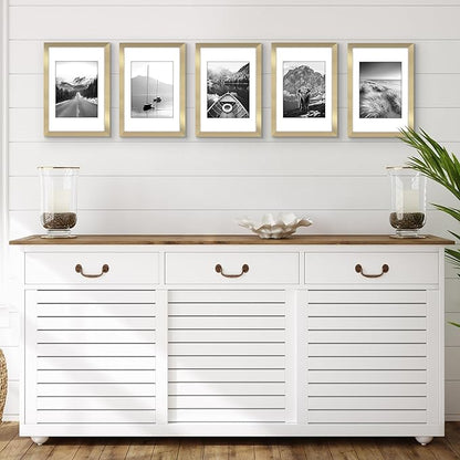 Americanflat 8x12 Picture Frame with Polished Plexiglass - Set of 5 - Use as 6x8 Frame with Mat or Display 8x12 Photo Without Mat - Galleria Collection - Picture Frames for Wall Display - Gold