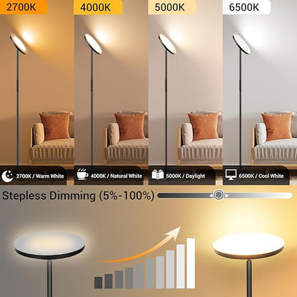 marctronic Upgraded Torchiere Floor Lamp,36W 3600LM Super Bright LED Floor Lamp for Living Room Bedroom Office, Dimmable Modern Standing Tall Lamp with Remote & Touch Control