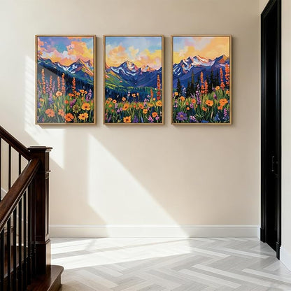 ANHUIB Colorful Wildflower Wall Art Boho Mountain Wall Decor Nature Floral Art Print 16x24 Inch Set of 3 for Living Room Bedroom Dining Room
