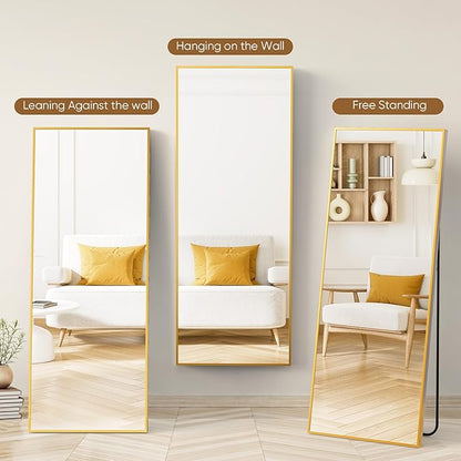 Sweetcrispy 71"x26" Full Length Mirror, Full Body Mirror with Aluminum Alloy Thin Frame, Leaning or Standing, Suitable for Bedroom, Livingroom, Cloakroom, Gold