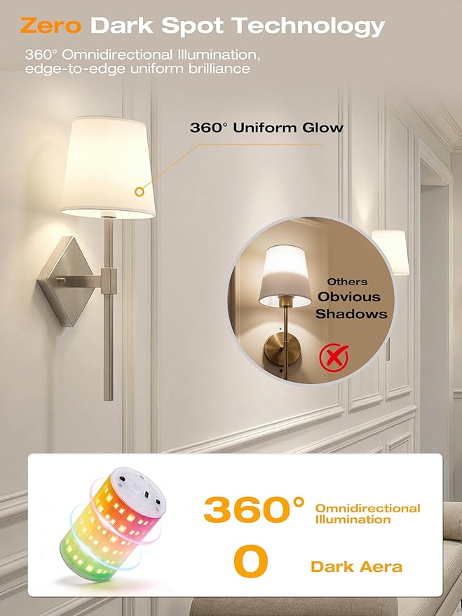 CLOUDY BAY 10000mAh Battery Operated Wall Sconces,Up to 100 Hours with Rechargeable RGB Dimmable Magnetic Bulb,Cordless Wall Lighting Fixtures with Remote for Bedroom,Brushed Nickel,2 Pack-18inch