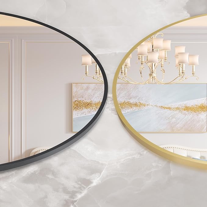 GarveeHome Gold Round Mirror for Wall 32 in, Aluminum Alloy Frame Round Mirror, High Definition Eco-Friendly Gold Circle Bathroom Mirror for Over Sink, Wall Mirror for Entryway, Bathroom, Vanity
