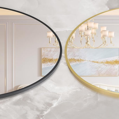 GarveeHome Gold Round Mirror for Wall 32 in, Aluminum Alloy Frame Round Mirror, High Definition Eco-Friendly Gold Circle Bathroom Mirror for Over Sink, Wall Mirror for Entryway, Bathroom, Vanity