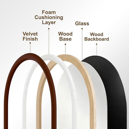 Delma Arched Full Length Mirror, Free Standing Floor Velvet Finish Frame Mirror for Leaning or Hanging, Soft Touch Bedroom & Living Room Decor, Brown