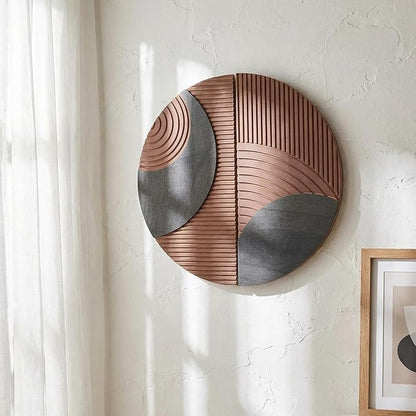 BrightRow 2 Pcs Boho Round Wall Decor Wood Mid-century Wall Art Geometric Half-circle Line Art Design Hand-carved for Farmhouse and Country Style Interior Decoration, 11.8 Inches