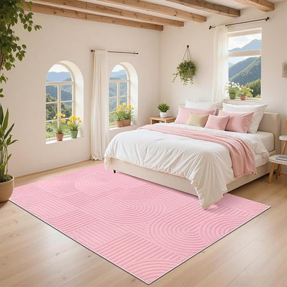 Pauwer Pink Area Rug for Girls Bedroom 5x7 Soft Fluffy Non Slip Machine Washable Rugs Arch Modern Indoor Mat Fuzzy Floor Carpet for Kids Nursery Living Room Dorm Playroom Dining Baby Home Decor