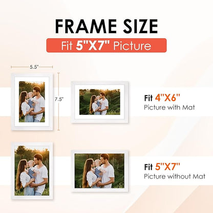 FIXSMITH 5x7 Picture Frame Set of 6, White Photo Frames Bulk with HD Plexiglass, Display Pictures 4x6 with Mat or 5x7 Without Mat, Multi Picture Frames Collage for Tabletop or Wall Display