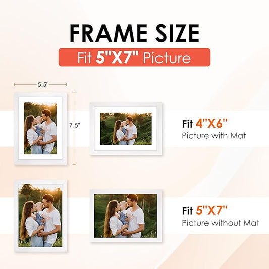 FIXSMITH 5x7 Picture Frame Set of 6, White Photo Frames Bulk with HD Plexiglass, Display Pictures 4x6 with Mat or 5x7 Without Mat, Multi Picture Frames Collage for Tabletop or Wall Display