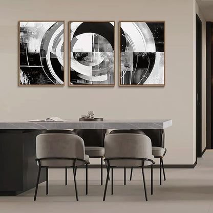 myusuar 3 Piece Large Modern Abstract Canvas Framed Wall Art For Living Room, Black And White Rings Minimalist Wall Art Decor Posters Prints For Bedroom Office, 16x24in