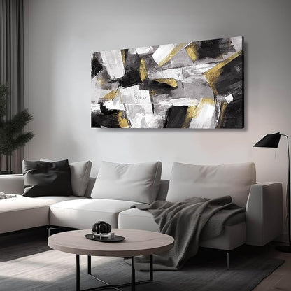 SOUGUAN Black and White Art Pictures Abstract Wall Hangings Decor Modern Artwork 20"X40" Wall Decorations for Bedroom Posters for Office