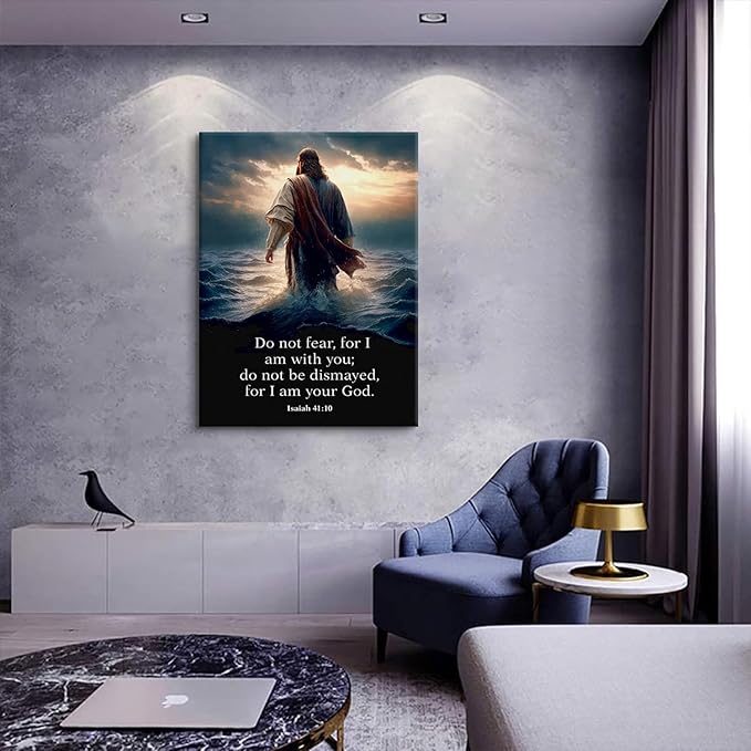 Jesus Walking on Water Canvas Wall Art Christian Inspirational Painting Picture Wall Decor Do Not Fear for I Am with You Bible Poster Print for Church Living Room Prayer Room Home Decor16x24 in canvas