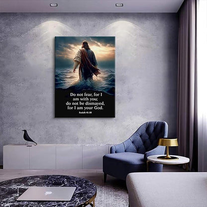Jesus Walking on Water Canvas Wall Art Christian Inspirational Painting Picture Wall Decor Do Not Fear for I Am with You Bible Poster Print for Church Living Room Prayer Room Home Decor8x10 in canvas