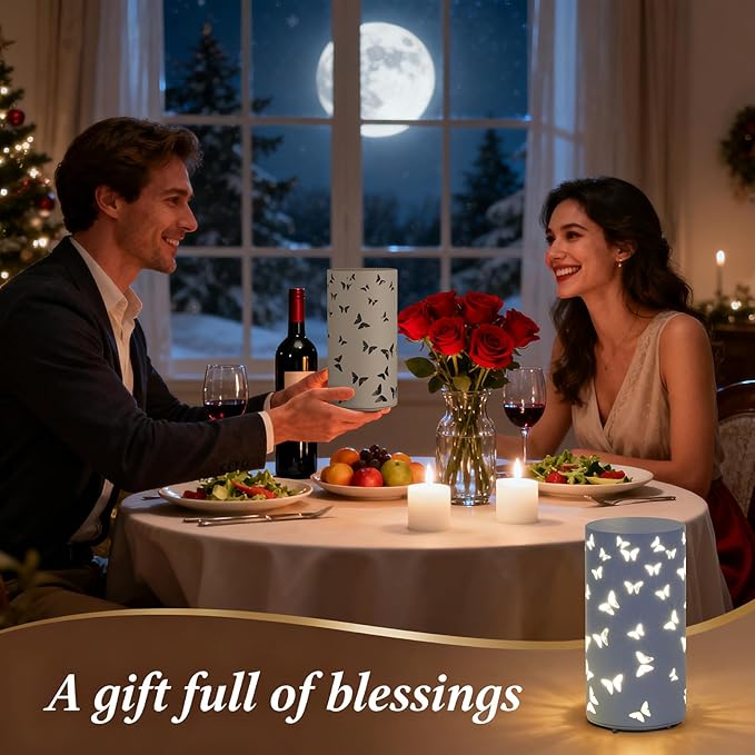 Butterfly Night Light - USB Table Lamp with Rotating Projection, Portable Bedside Light for Bedroom, Coffee Shop, Gifts for Women, Mom, Birthday