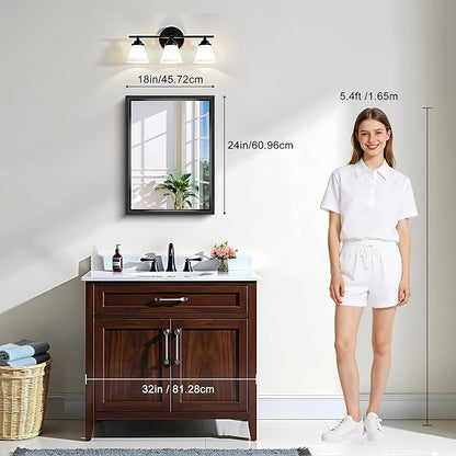 CIRCUMI 18"x24" Black Mirror with Chunky Box Metal Frame, Brushed Finish Rectangular Bathroom Mirrors for Over Sink, Living Room, Entryway, Tempered Glass Mirror for Wall, Vertical or Horizontal