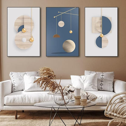 MPLONG Wall Art 3 Pieces Framed Wall Art Canvas Print Set Minimalist Medieval Geometric Circle Abstract Illustration Modern Wall Art Decor Multicolor Living Room Bedroom Office 24"x 32"x 3 Panels…