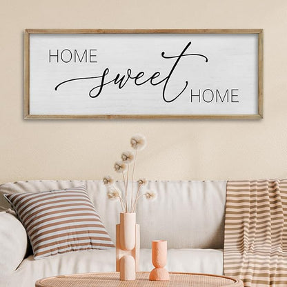 FZMHASLWW Living Room Wall Decor Home Sweet Home Sign 40"×15" Farmhouse Family Horizontal Plaque for Entryway Large Rustic House Modern Minimalist Wood Framed Wall Hanging Art (Wood)