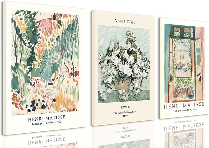 LYPHNX Framed Sage Green Matisse Canvas Wall Art Vintage Abstract Floral Prints Poster Set of 3 Mid Century Aesthetic Flower Artwork Painting Picture Decor for Living Room Bedroom Bathroom 16"x24"