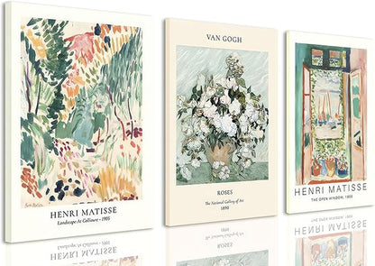 LYPHNX Framed Sage Green Matisse Canvas Wall Art Vintage Abstract Floral Prints Poster Set of 3 Mid Century Aesthetic Flower Artwork Painting Picture Decor for Living Room Bedroom Bathroom 16"x24"