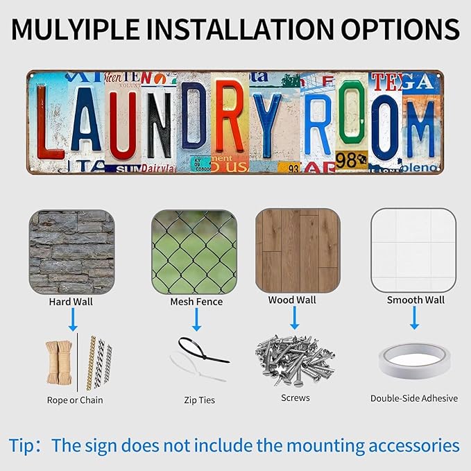 Laundry Room Signs Wall Decor - Laundry Sign for Laundry Room Decor 16x4 inch Laundry Rules Plaque