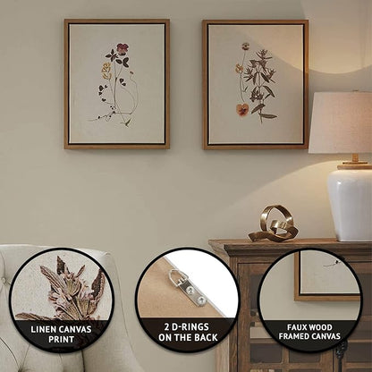 Madison Park French Herbarium Wall Art Living Room Decor - Floral Framed Linen Canvas, Home Accent Country Bathroom Decoration, Ready to Hang Painting for Bedroom, 17.84" X 21.84", Multi