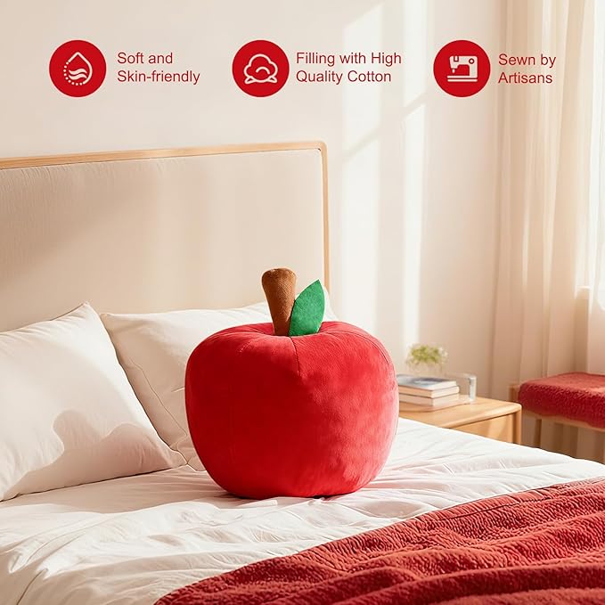 LANPU Cute Apple Shaped Plush Pillow – Soft Fruit Cushion for Couch, Sofa, or Bed, Adorable Decorative Throw Pillow for Room, Living Room & Home Decor (11 Inch, Red)