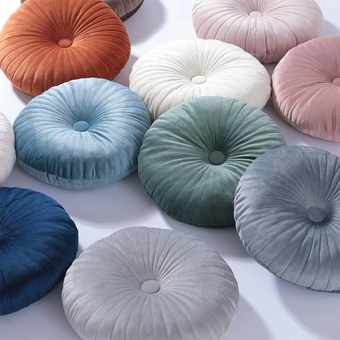 HLOVME Round Pillow Cushion for Couch Velvet Decorative Small Throw Pillow Solid Color for Living Room Bed Floor 13.7”, Brown