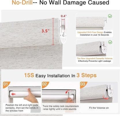 AOSKY No Drill Cordless Blackout Roller Shades with Valance,Customize Blinds for Indoor Windows,Room Darkening Window Shades Pull Down with Free-Stop Spring System, UV Protection for Home Linen Cream