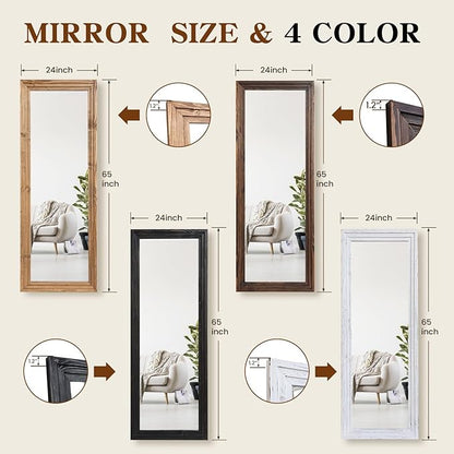 Full Length Mirror 65"x24" Solid Wood Frame Floor Large Mirror for Living Room, Bedroom Hanging or Leaning Wall-Mounted, Brown