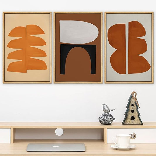 SIGNLEADER Framed Canvas Print Wall Art Set Retro Geometric Mid-Century Polygons Abstract Shapes Illustrations Minimal Decorative Bohemian Nordic for Living Room, Bedroom, Office - 16"x24"x3 NATURAL