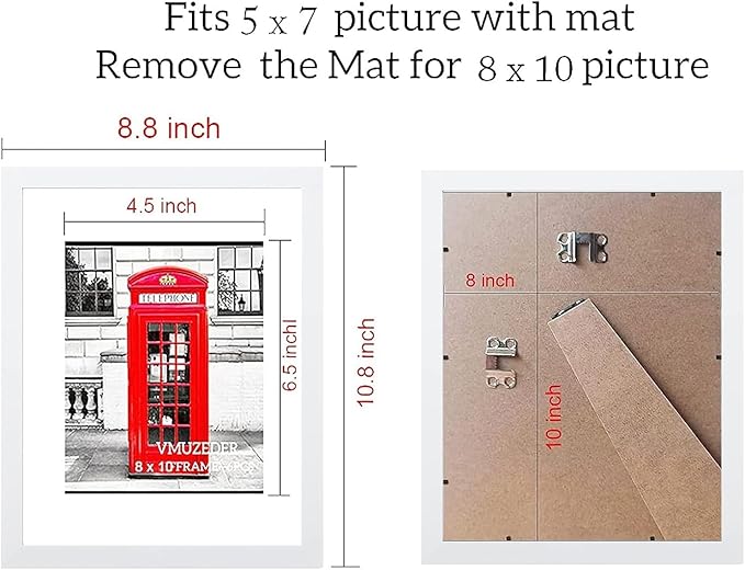 8x10 Picture Frame Rustic White Wood Set of 6,Display Pictures 5x7 with Mat or 8x10 Without Mat,Multi Photo Frames Collage for Wall or Tabletop Display