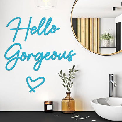 Hello Gorgeous Metal Wall Art Decor Black Modern Hello Gorgeous Signs Farmhouse Metal Wall Art Hanging Decoration for Home Bathroom Living Room Bedroom Office Hotel Wall Decoration (Blue)