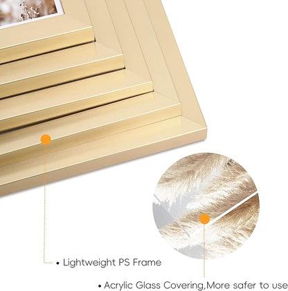 ArtbyHannah Gallery Wall Frame Set, 8 Pack Picture Frames Collage Wall Art Decor with Neutral Pampas Grass for Bedroom, Assorted Size Including 8"x10", 5"x7", 4"x6", 6"x6"(Gold Frame,Small)