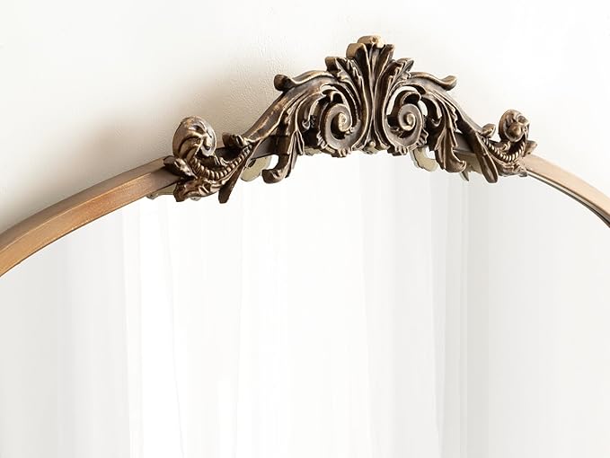 Kate and Laurel Arendahl Traditional Vintage Arch Mirror with Shelf, 33 x 26, Gold, Baroque Antique Arched Wall Mirror with Functional Shelf for Use as Vanity Bathroom Mirror or Cute Nursery Mirror