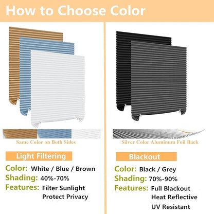 Window Blinds Cordless No Drill Cut to Size Clip On Stick On Self Adhesive Temporary Blinds Pleated Paper Blinds for Windows Doors Shades for Home Nursery Bedroom Kitchen Bathroom