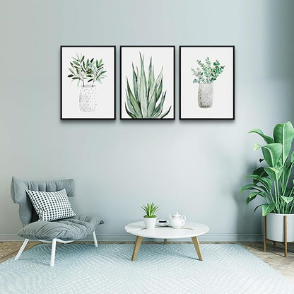 AHUASJART Black Framed Wall Decoration Living Room Wall Art Painting For Dining Room Large Wall Decor For Bedroom Kitchen Decor Art Green Leaf Pictures Artwork For Home Walls 3 Piece Art Prints
