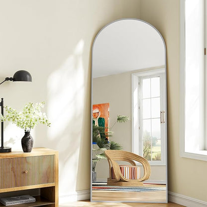 Mirror Full Length, 28"x71" Large Arched Floor Full Length Mirror with Stand, Room Decor Big Full Body Floor Mirror with HD Tempered Glass Aluminum Frame for Bedroom Living Room, Silver