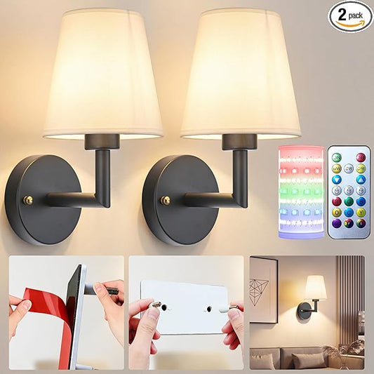 Nekhung Battery Operated Wall Sconces Set of 2, Wireless Wall Light with 10000mAh RGB Dimmable Magnetic Bulb, Rechargeable Wall Sconce with Remote Control for Bedroom Living Room