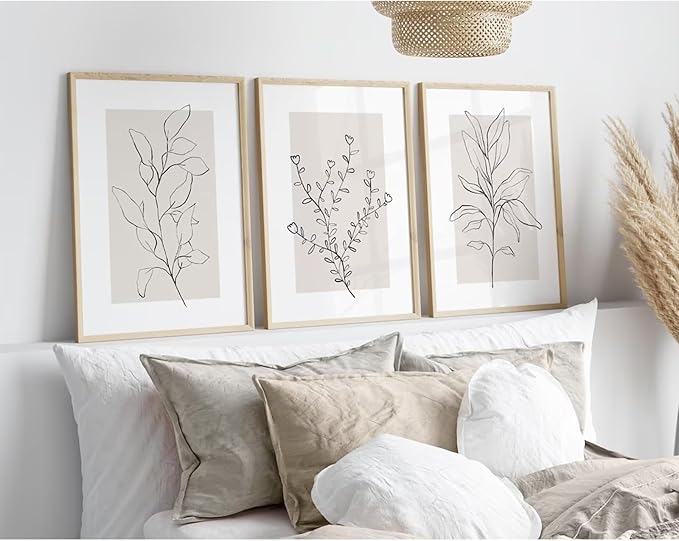 Neutral Botanical Prints Wall Art Decor Plant Minimalist Canvas Pictures Vintage Beige Wall Art Modern Farmhouse Line Poster Boho Abstract Painting Artwork for Bedroom 16x24 Inch Unframed Set of 3