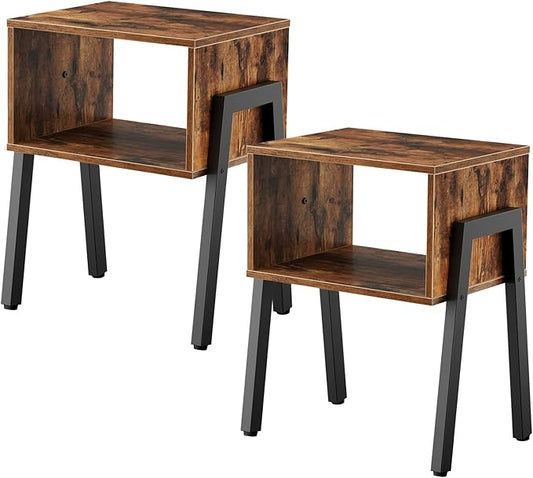HOOBRO Small Nightstands Set of 2, Stackable End Tables, Side Tables, Bedside Tables with Open Storage Shelf, for Small Spaces, Bedroom, Living Room, Rustic Brown BF38BZP201